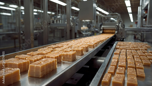 Nowoczesna linia produkcyjna cukierków karmelowych w fabryce photo
