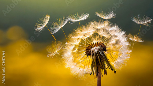 Endure. Scattering seeds to the wind. Dandelion shedding seeds. IA Generated photo