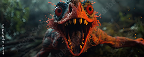 Dinosaurus portrait with open mouth. Dilophosaurus © amazingfotommm