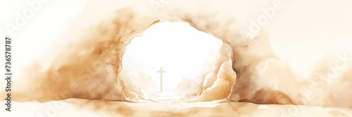 Jesus Christ Crucifixion Easter Scene Watercolor Illustration Banner photo