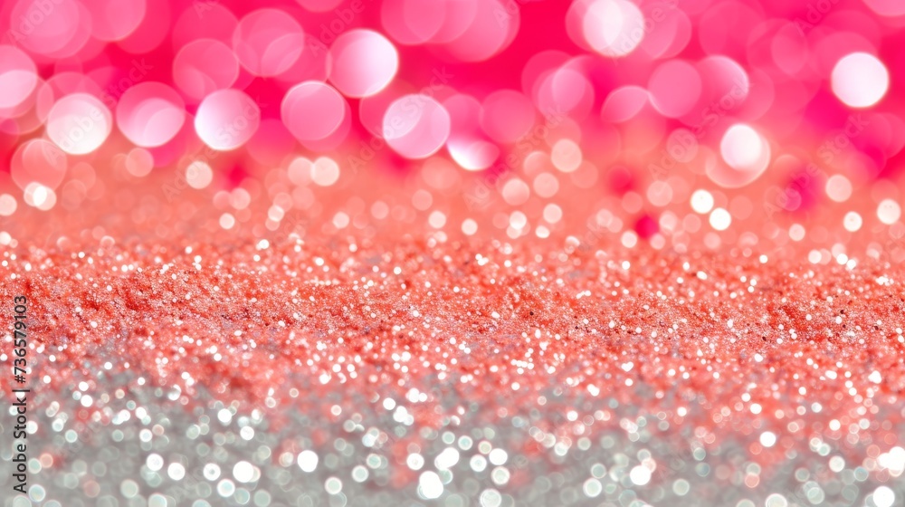 Silver bokeh on teal green and coral abstract blur background for banners and designs Silver bokeh on teal green and coral abstract blur background for banners and designs