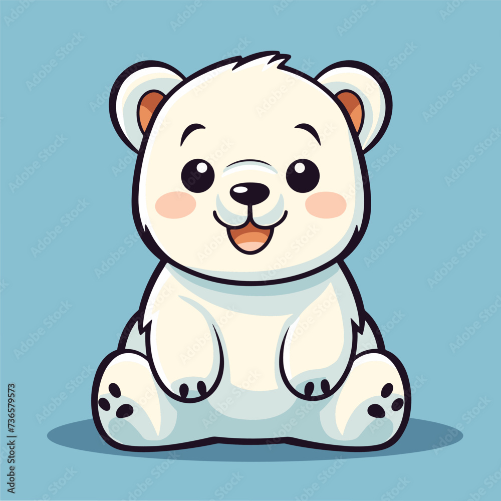 Cute cartoon polar bear sitting on blue background. Vector illustration. Cute cartoon polar bear sitting on blue background. Vector illustration.