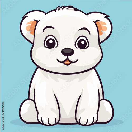 Cute cartoon polar bear sitting on blue background. Vector illustration.