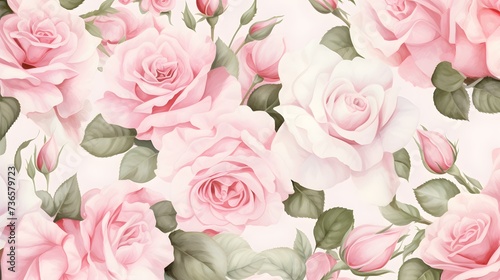 Abstract Background of illustrated Roses. Floral Wallpaper in blush Colors