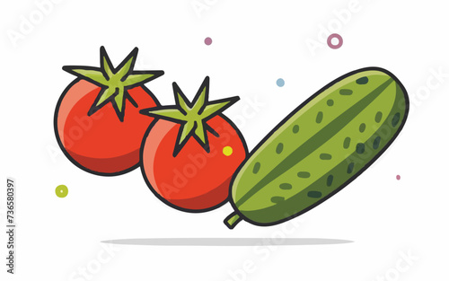 Fresh Garden Tomatoes & Cucumbers Icon Illustration 