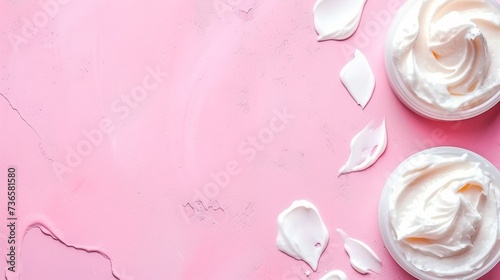 White skincare cosmetic cream lotion smear on light pink backgroundbeauty product.