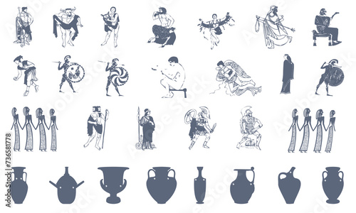 Ancient greek art collection. classic art icon mega bundle