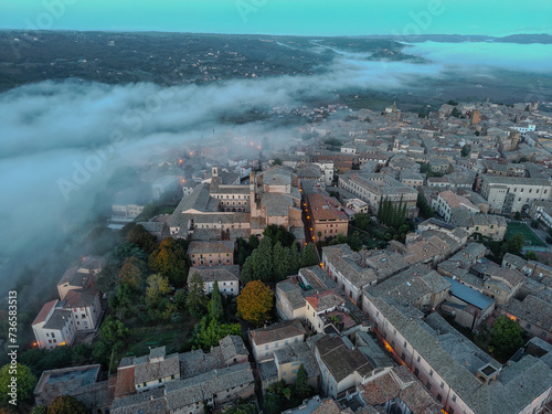 Drone View Of Orvieto, Italy at Sunrise