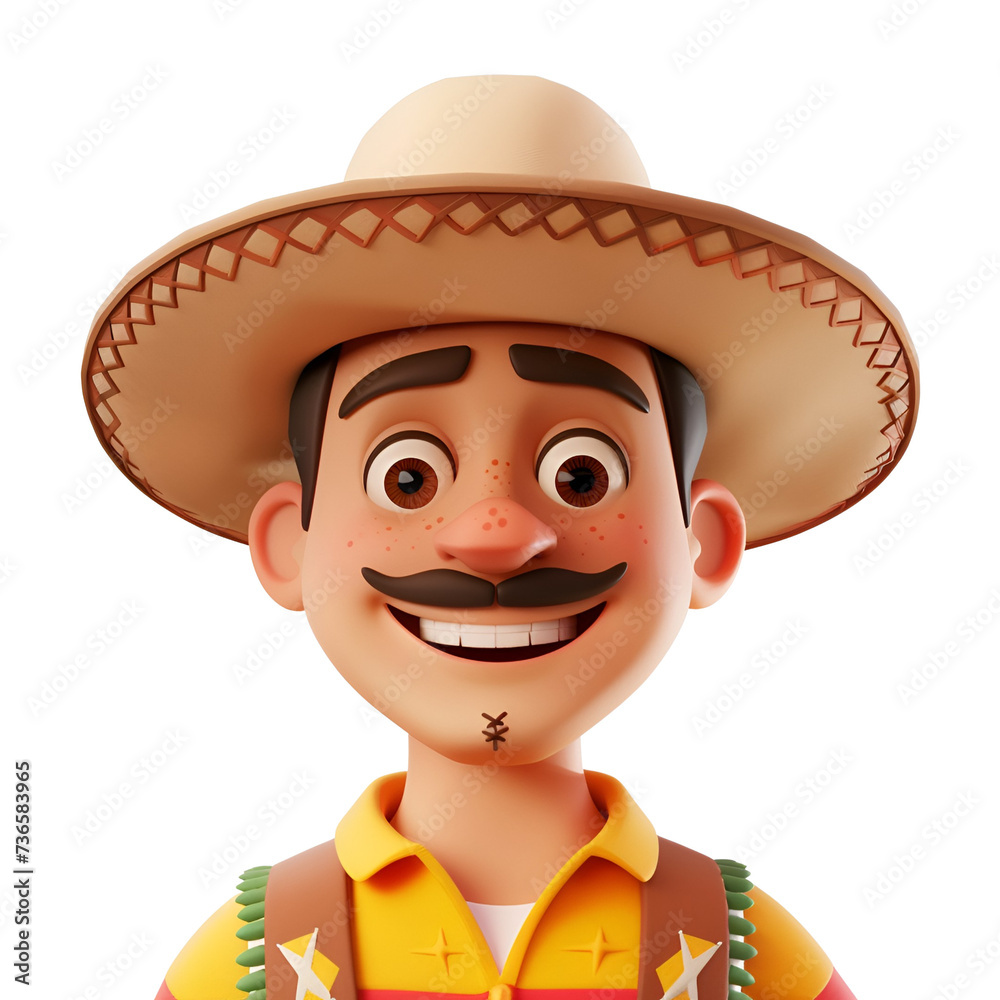 Happy Man from Mexico with Hat Celebrating, Uncomplicated 3D Cartoon Render, Isolated on Transparent Background, PNG Happy Man from Mexico with Hat Celebrating, Uncomplicated 3D Cartoon Render, Isolated on Transparent Background, PNG