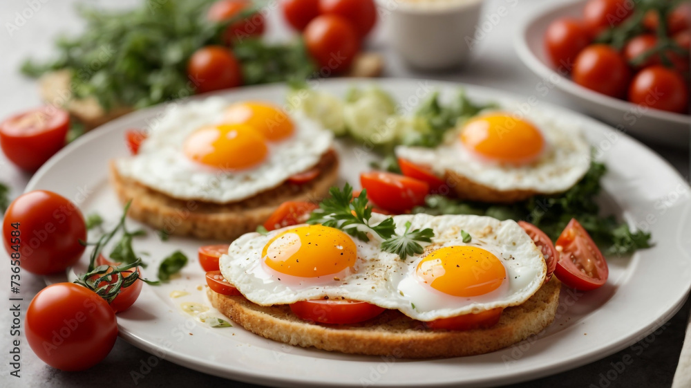 Healthy Lunch with Fried Eggs and Tomato Slices Healthy Lunch with Fried Eggs and Tomato Slices