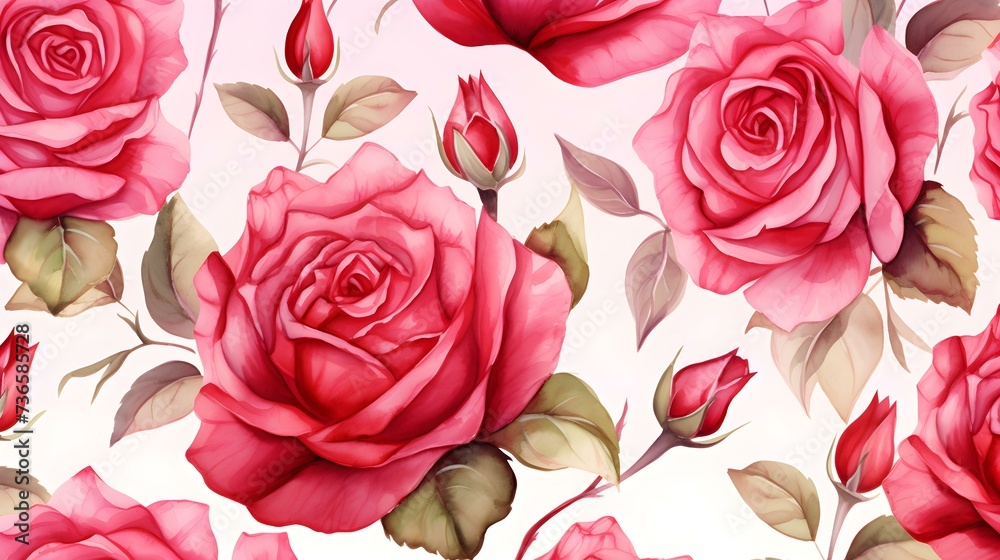 Abstract Background of illustrated Roses. Floral Wallpaper in red Colors