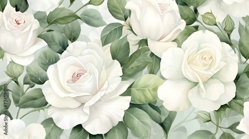 Abstract Background of illustrated Roses. Floral Wallpaper in white Colors