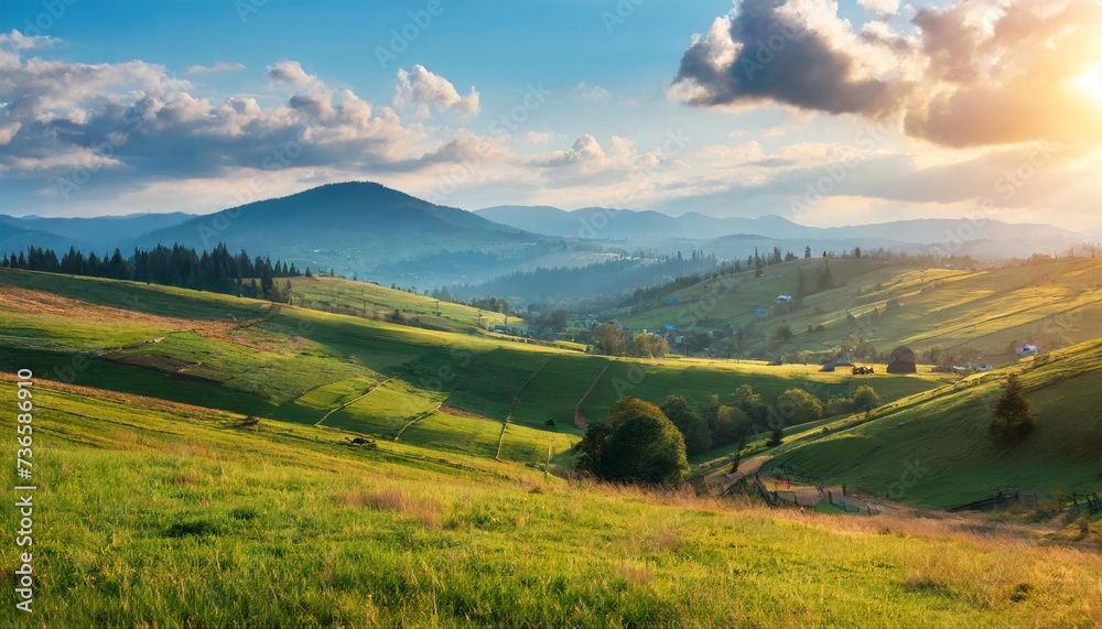 spectacular landscape of a rolling countryside on a sunny day carpathian mountains ukraine europe