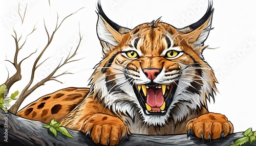 roaring wild cat bobcat head isolated on white mascot vector cartoon illustration