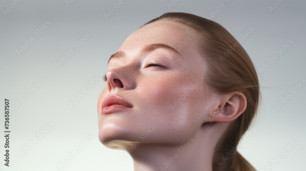 face model, full face in the shot, photographic style, smooth skin, hand on the face, white background face model, full face in the shot, photographic style, smooth skin, hand on the face, white background
