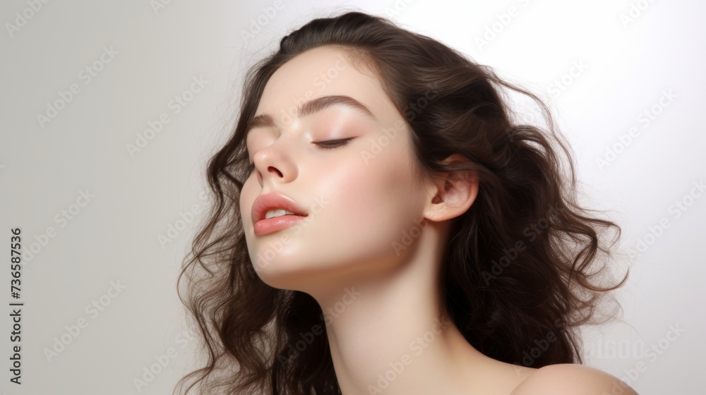 face model, full face in the shot, photographic style, smooth skin, hand on the face, white background face model, full face in the shot, photographic style, smooth skin, hand on the face, white background
