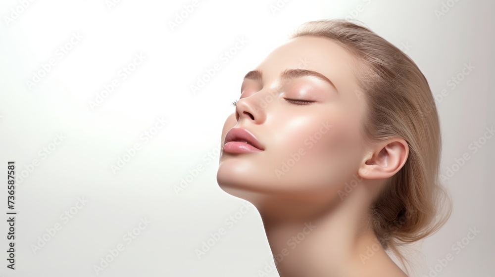 face model, full face in the shot, photographic style, smooth skin, hand on the face, white background face model, full face in the shot, photographic style, smooth skin, hand on the face, white background