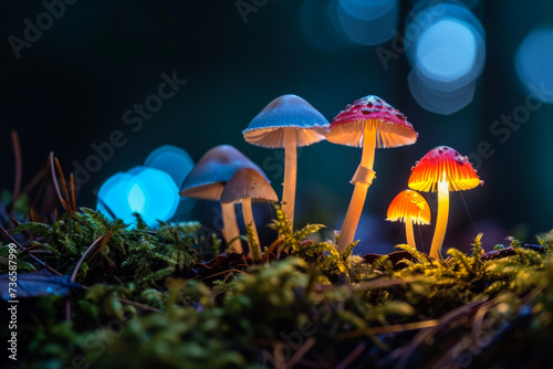 Magic mushrooms. Background with selective focus and copy space