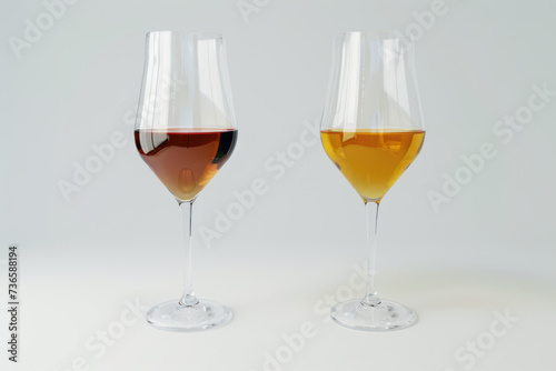 A glass of Red wine and a glass of white wine glass isolated on white background