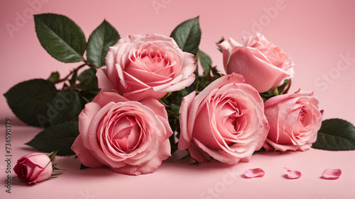  Blush Blooms  Pink Rose Flowers Bouquet on a Pink Background - Flat Lay Elegance   