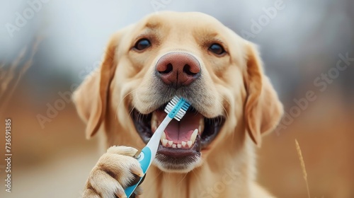 dog smiling with toothbrush --ar 16:9 --v 6 Job ID: 0c41aa56-0abe-4b43-993e-c98c67716790 photo