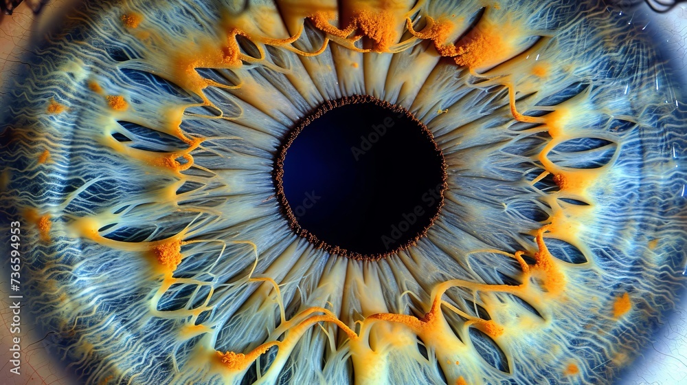 Intricately detailed close up of a human eye, highlighting the beauty of the iris and pupil - obrazy, fototapety, plakaty 