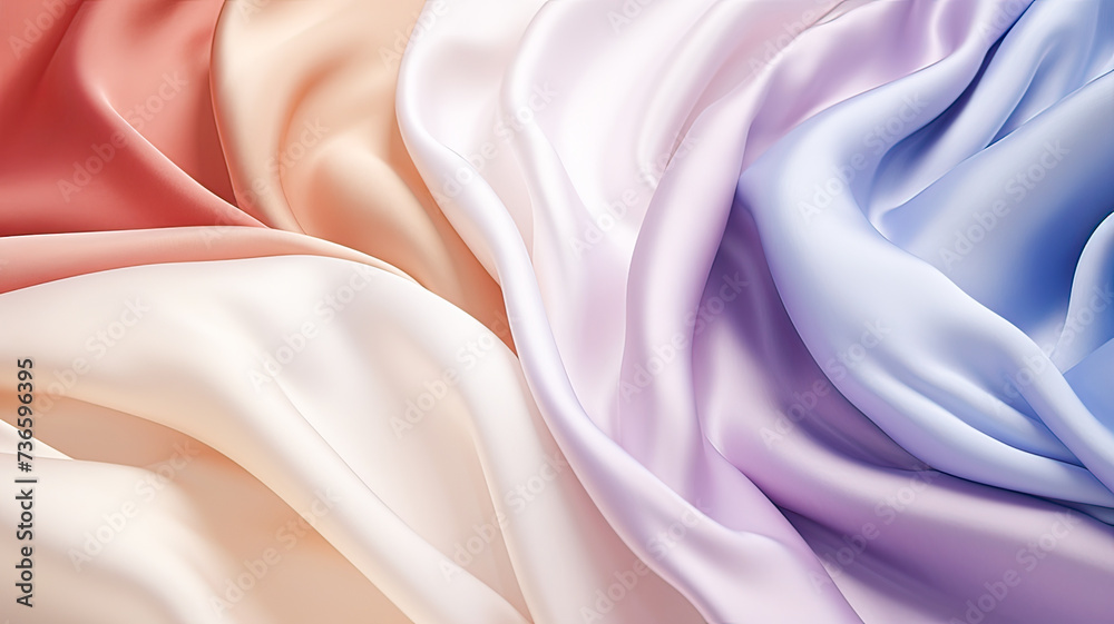 Fototapeta premium Elegant pastel textiles backdrop, Scattered gentle folds, soothing purples, blues, pinks.