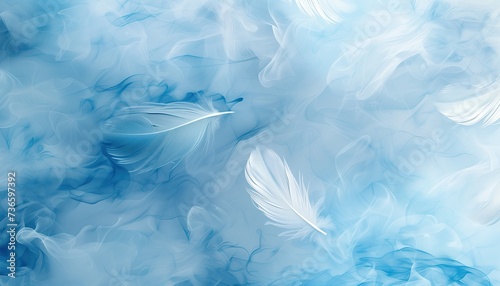 Beautiful  blue feathers on white background and soft white feather texture on blue pattern and blue background, feather background, blue banners © Katsiaryna