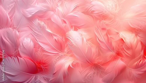beautiful pink feathers on a soft background, closeup of photo, wallpaper