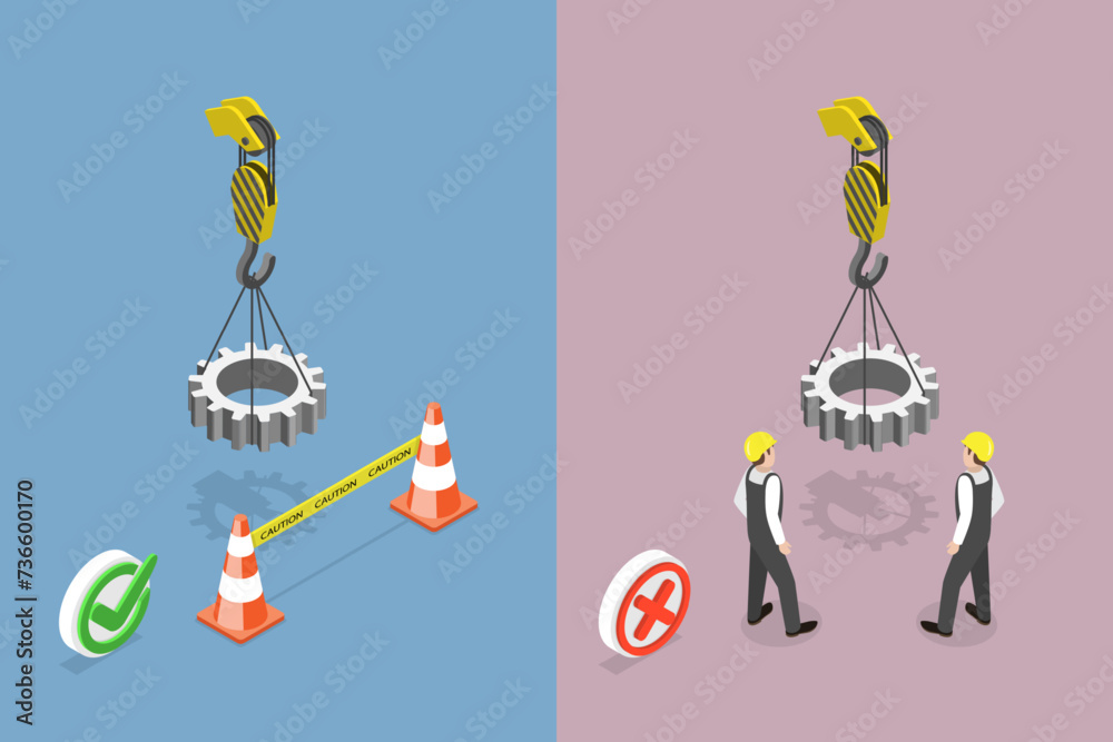 3D Isometric Flat Vector Illustration of Barricade Lifting Zone, Work Safety Rules