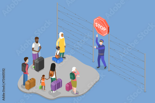 3D Isometric Flat Vector Illustration of Refugees, Asylum Seekers Community
