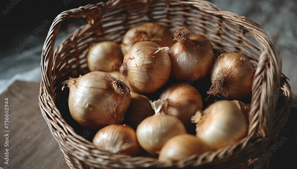 freshly picked dried onion in a basket freshly picked dried onion in a basket