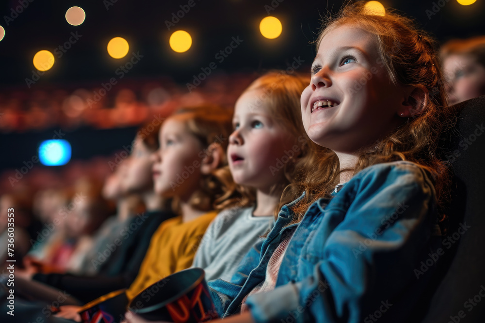 Children watching movie in theater