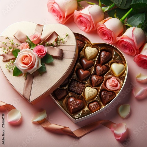 heart shaped chocolates and rose