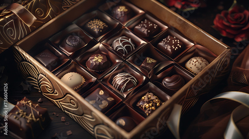 An exquisite chocolate box adorned with luxurious packaging, featuring intricate designs