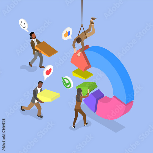 3D Isometric Flat Vector Illustration of Cooperation, Partnership and Collaboration to Success