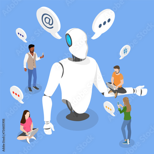 3D Isometric Flat Vector Illustration of Chatbot Conversation, Artificial Intelligence, Digital Assistant