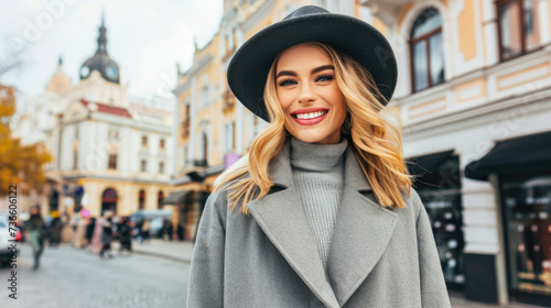 Woman in Gray Coat and Black Hat