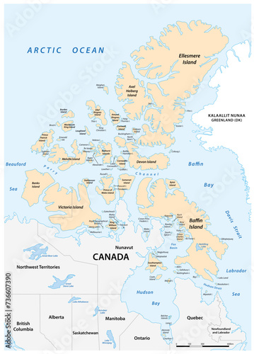 Detailed vector map of the Canadian Arctic Archipelago photo