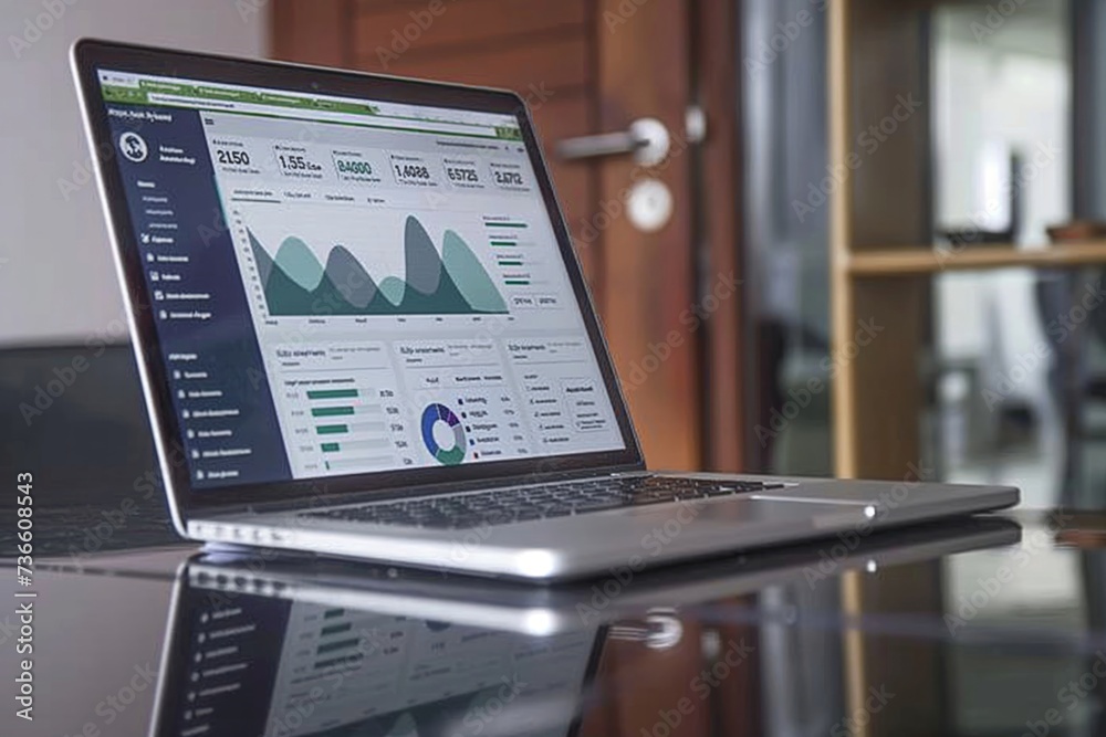 Laptop with analytic data on office table Laptop with analytic data on office table