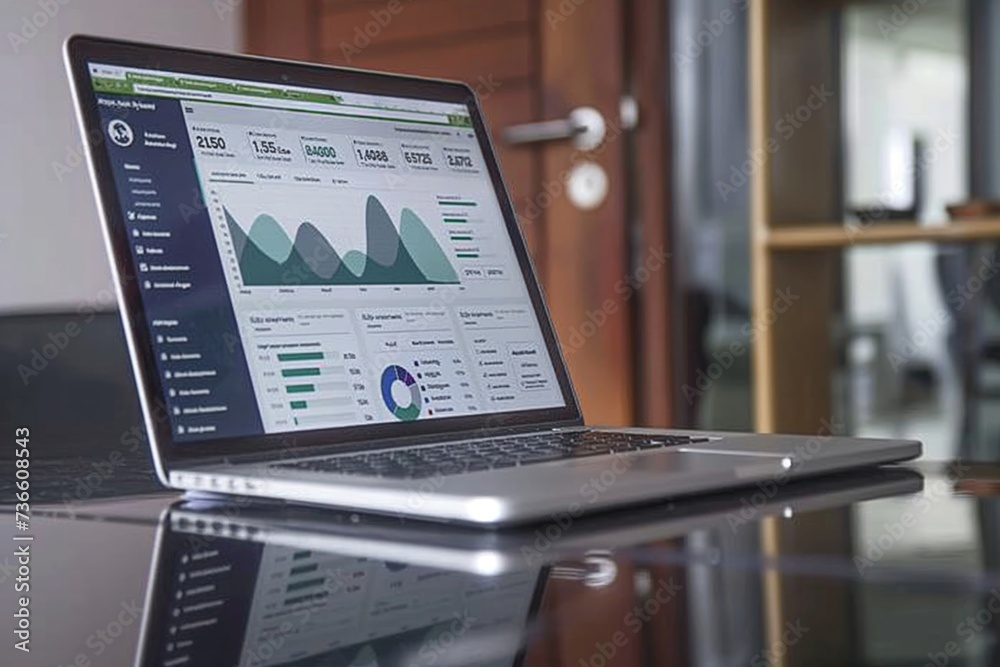 Laptop with analytic data on office table