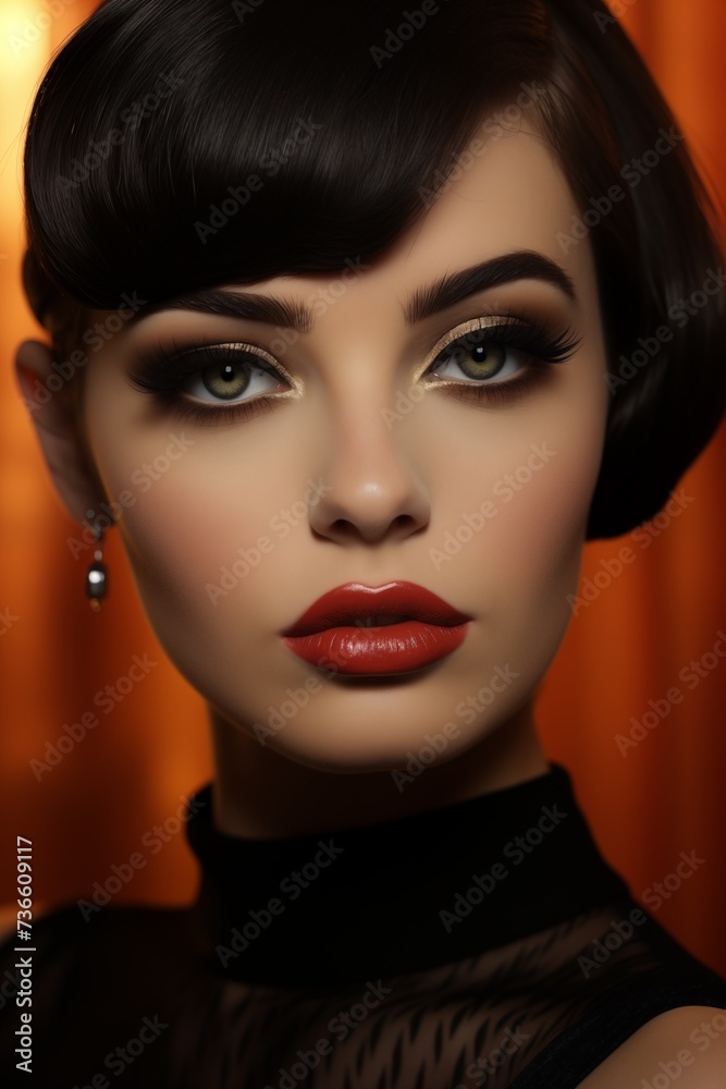 Portrait of a Woman With Vintage Hairstyle and Makeup in a Studio Setting