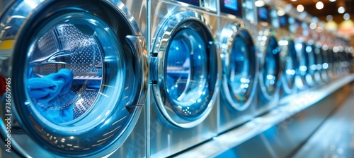 Industrial public laundry machines for dry cleaning and cleaning with copy space for text placement