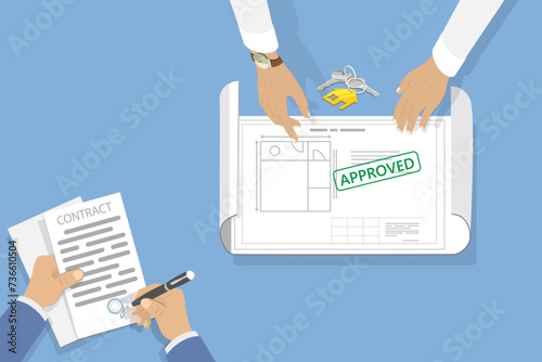 3D Isometric Flat Vector Illustration of Apartment Renovation Contract, Buying or Renting a New House