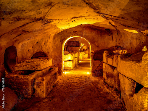 the catacombs of Beit Shearim, Israel . an ancient jewish necropolis in Israel, old cave in the town