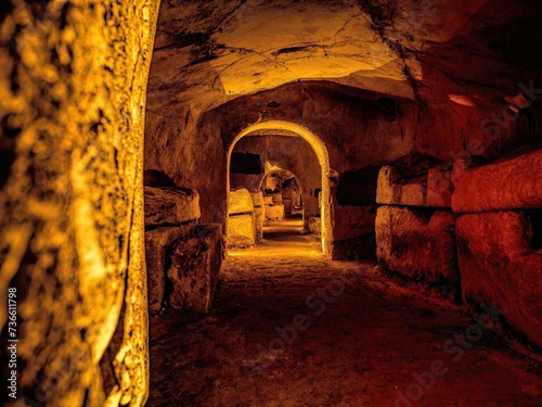 the catacombs of Beit Shearim, an ancient jewish necropolis in Israel, old cave in the town photo