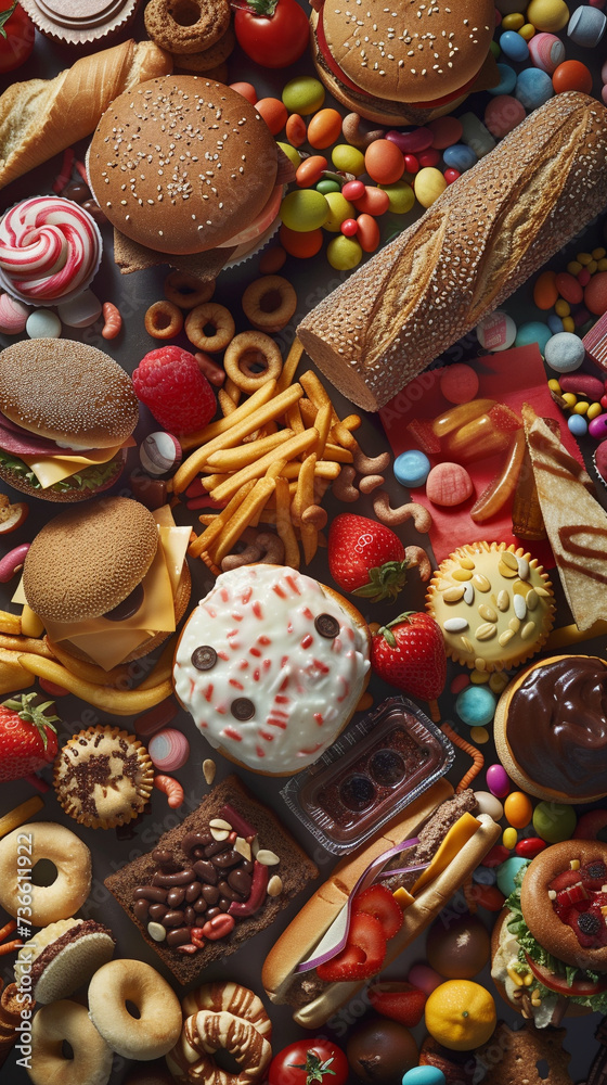 An array of junk food captured in stunning detail serving as a vivid reminder of the health choices we face