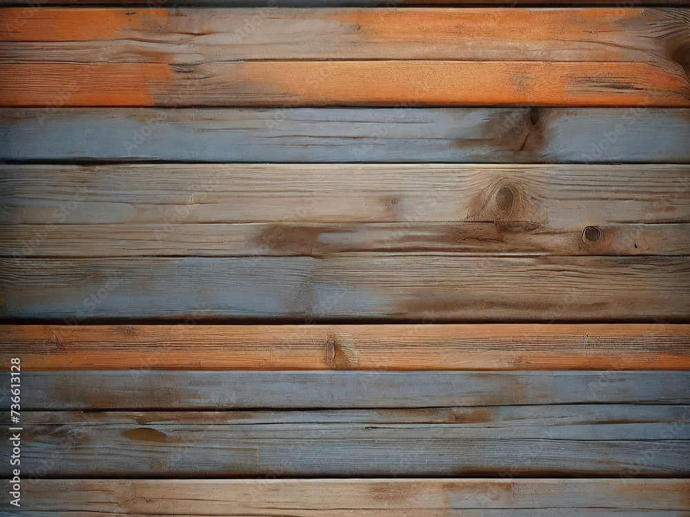 Fototapeta premium orange and blue and brown and dark and dirty wood wall wooden plank board texture background