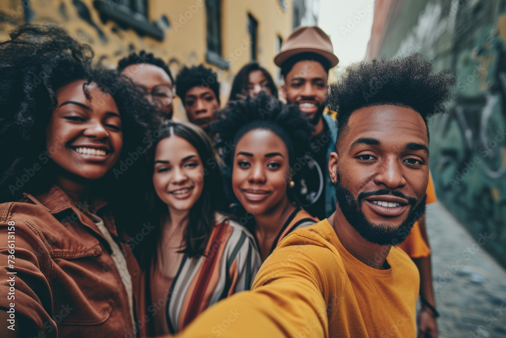 A group of people captured in a selfie, creating a fun and memorable moment. Perfect for social media or travel-related content