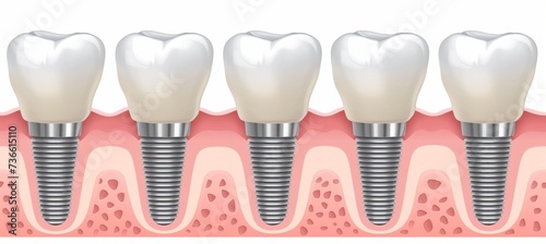 Step by step visual guide for tooth implant procedure with space for informative text descriptions
